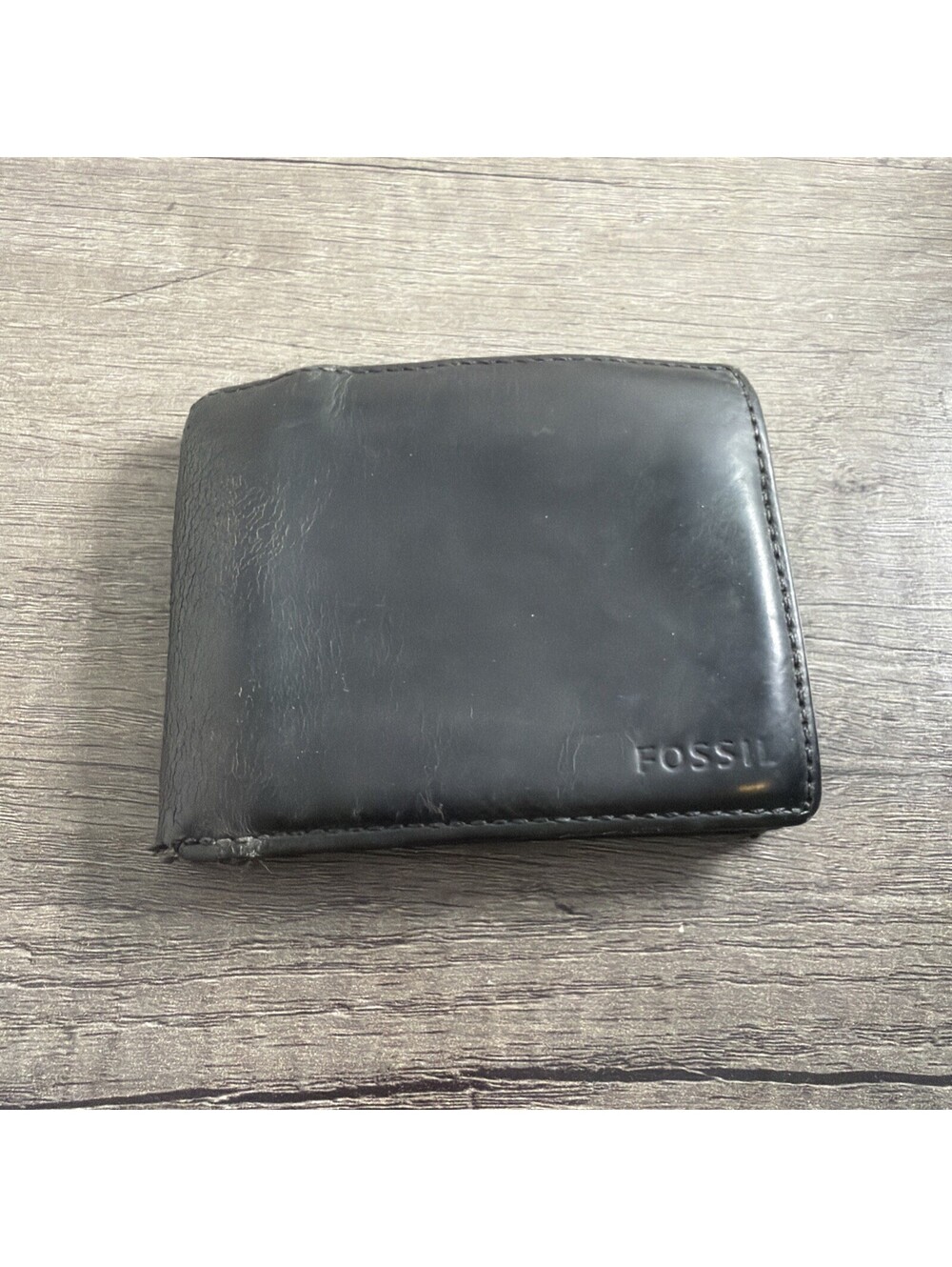 Fossil Black Leather Bifold Wallet Men Coin ID Card Holder Minimalist